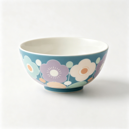 Teal Retro Floral Ceramic Bowl
