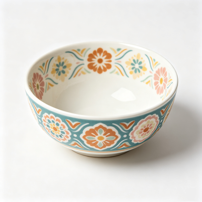Teal Bohemian Floral Ceramic Bowl
