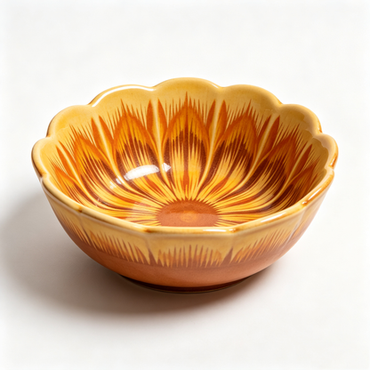 Golden Sunburst Scalloped Ceramic Bowl