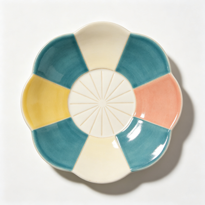 Color Block Petal Shaped Ceramic Plate