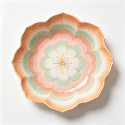 Lotus Shaped Gradient Floral Ceramic Plate