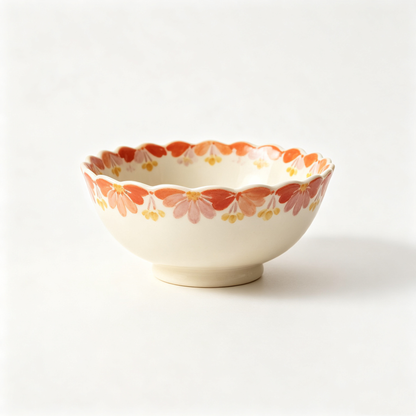 Watercolor Orange Floral Rim Ceramic Bowl