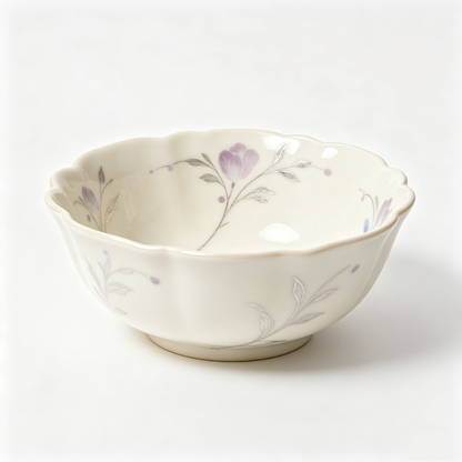 Soft Purple Floral Vine Ceramic Bowl