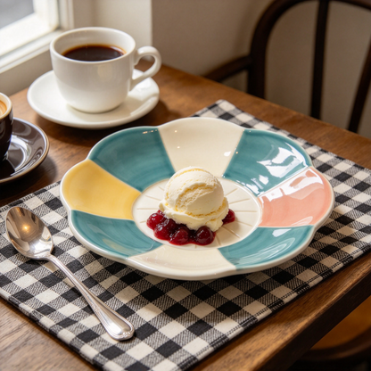 Color Block Petal Shaped Ceramic Plate